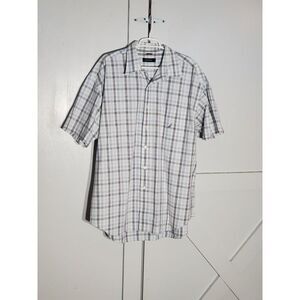 NAUTICA CASUAL SHIRT PLAID WHITE/BLUE SHORT SLEEVE 100%COTTON SIZE 2X.
